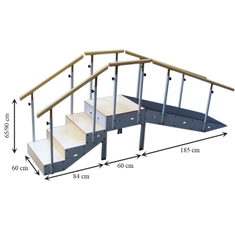Escalera con rampa metálica cuatro escalones con pasamanos regulable en altura